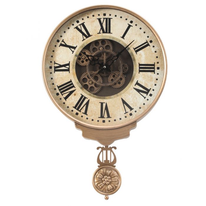 Cambridge Pendulum Gear Movement Wall Clock - Gold with Natural