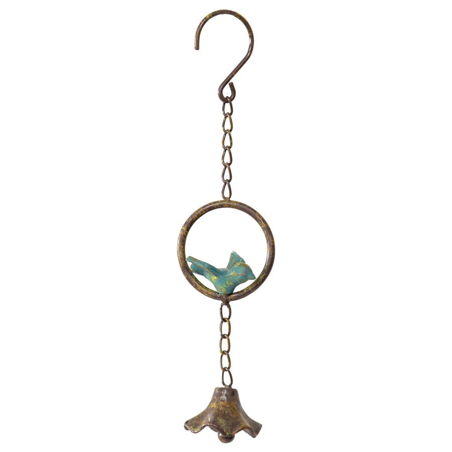 Cast-Iron Hanging Bluebird in Ring with Bell - 31.5cms
