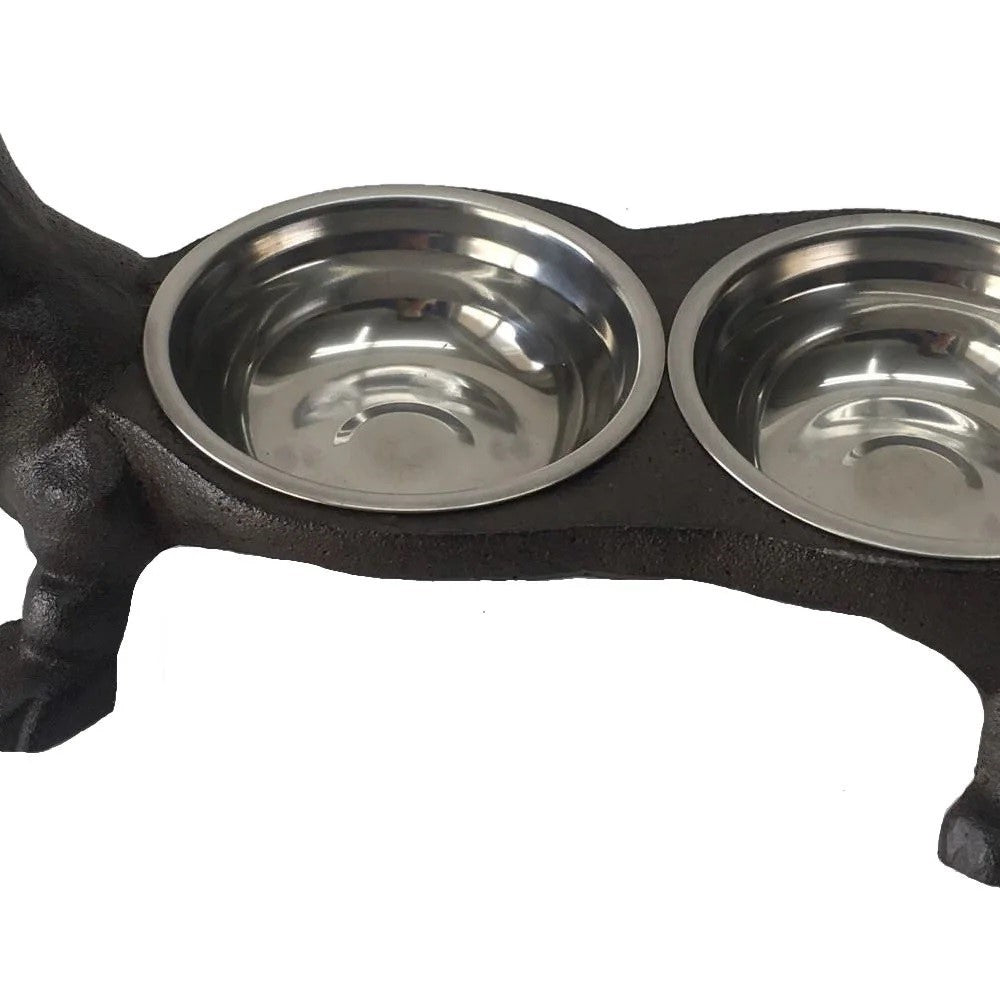 Cast Iron Dog Raised Twin Pet Bowls