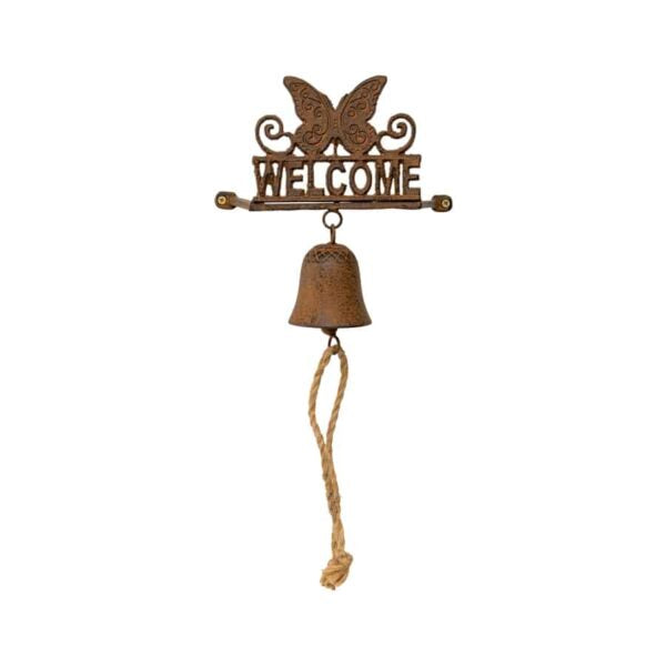 Cast Iron Welcome Wall Hanging With Butterfly & Bell