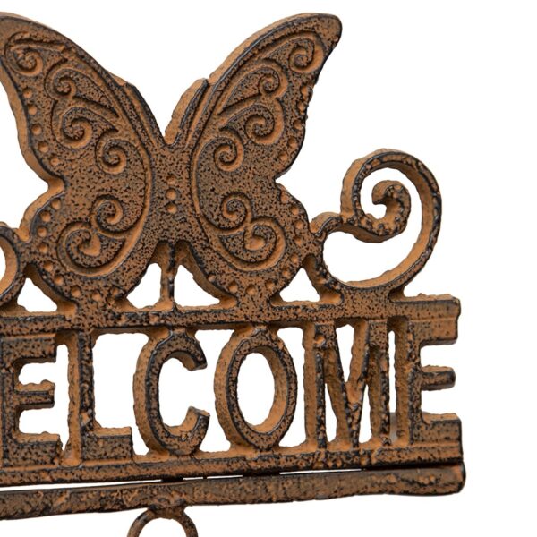Cast Iron Welcome Wall Hanging With Butterfly & Bell