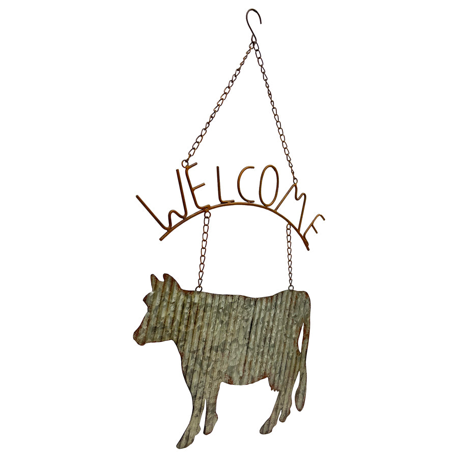 Charming Laser-cut Corrugated Cow Welcome Sign 74cms