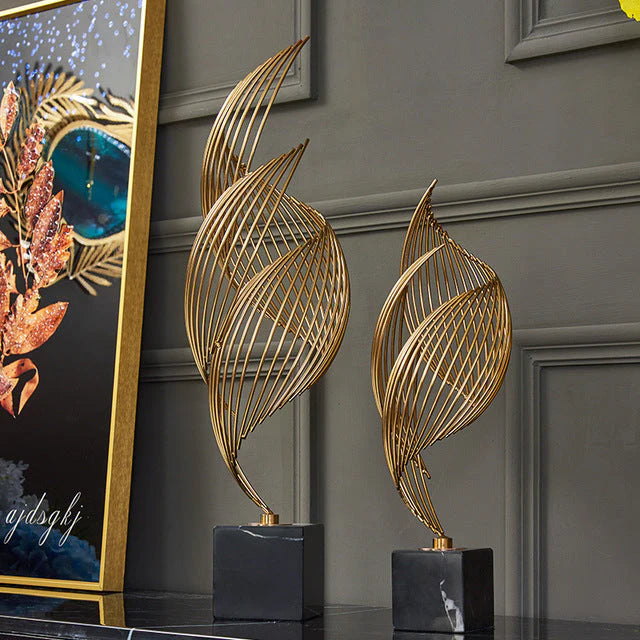 Chic Anyhouz Tabletop Spiral Leaves Gold Metal Decor 46cms