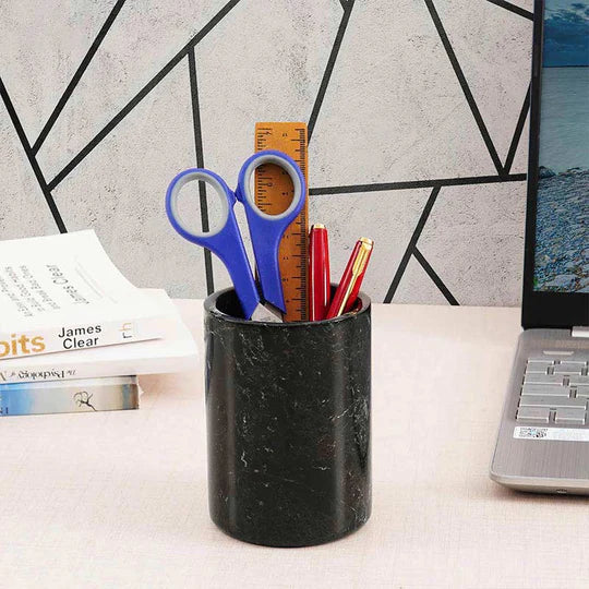 Chic Natural Marble Stationery Holder - Black