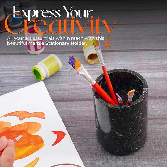Chic Natural Marble Stationery Holder - Black