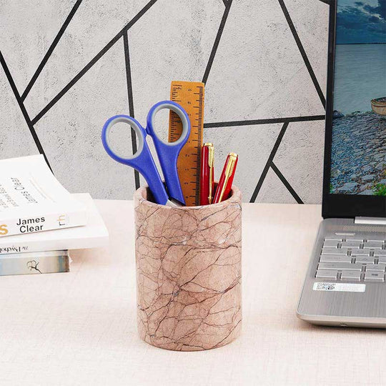 Chic Natural Marble Stationery Holder - Brown