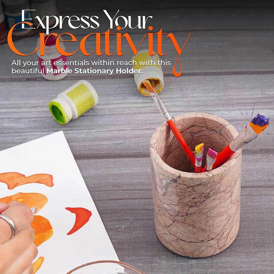 Chic Natural Marble Stationery Holder - Brown