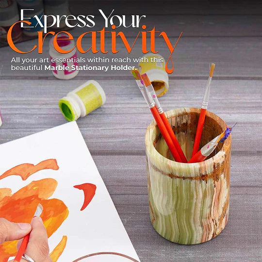 Chic Natural Marble Stationery Holder - Green