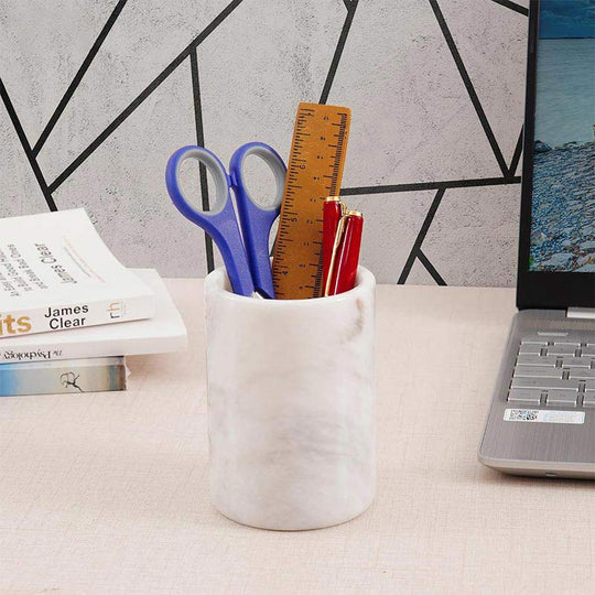 Chic Natural Marble Stationery Holder - White