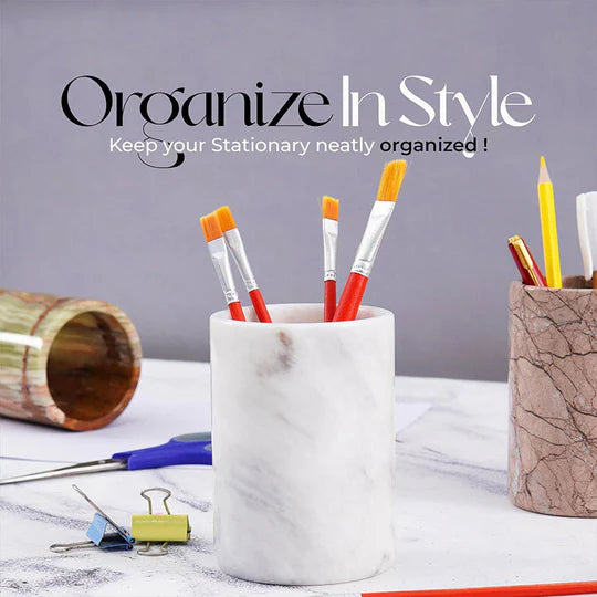 Chic Natural Marble Stationery Holder - White