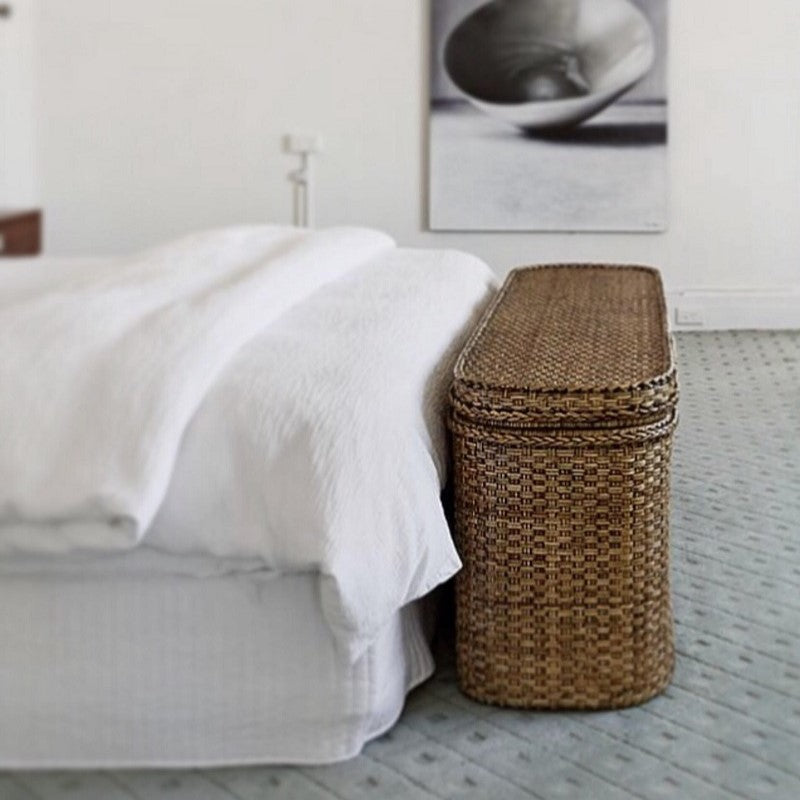 Chic Rattan Rectangle Bed End Chest - Antique Brown