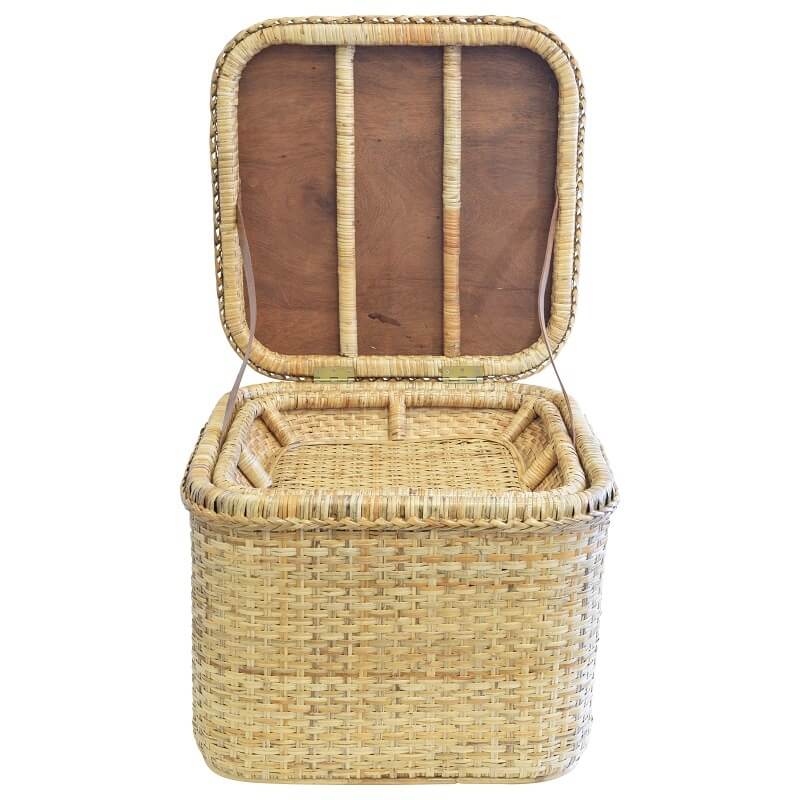 Chic Rattan Square Chest Side Table - Natural