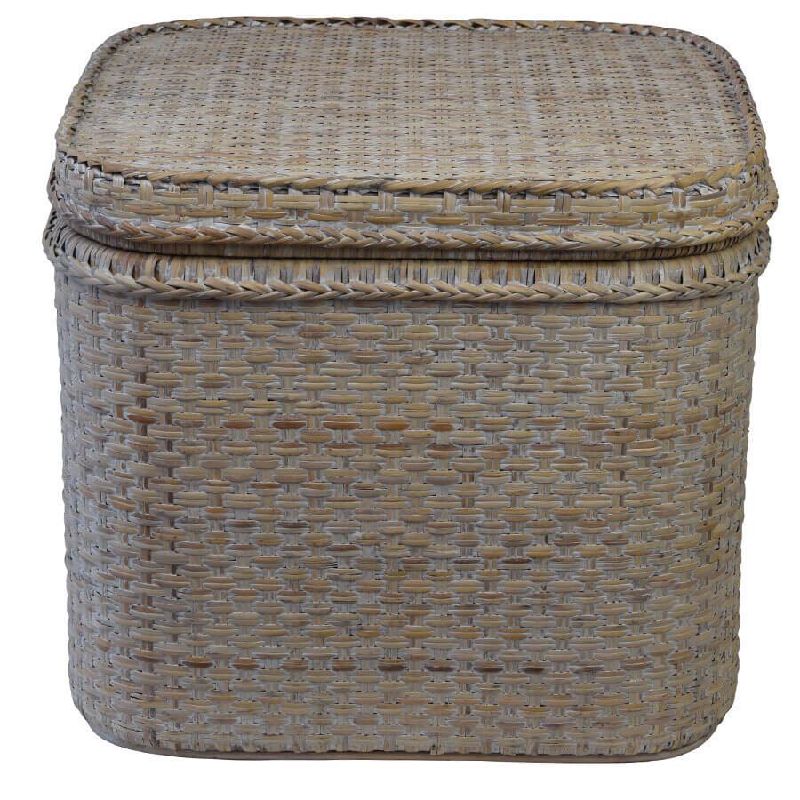 Chic Rattan Square Chest Side Table - White Wash