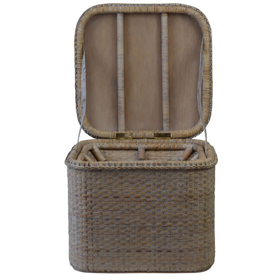 Chic Rattan Square Chest Side Table - White Wash