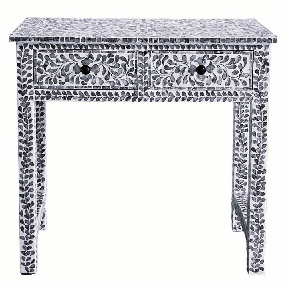 Claire Shell Inlay 2 Drawer Console Table Black & White