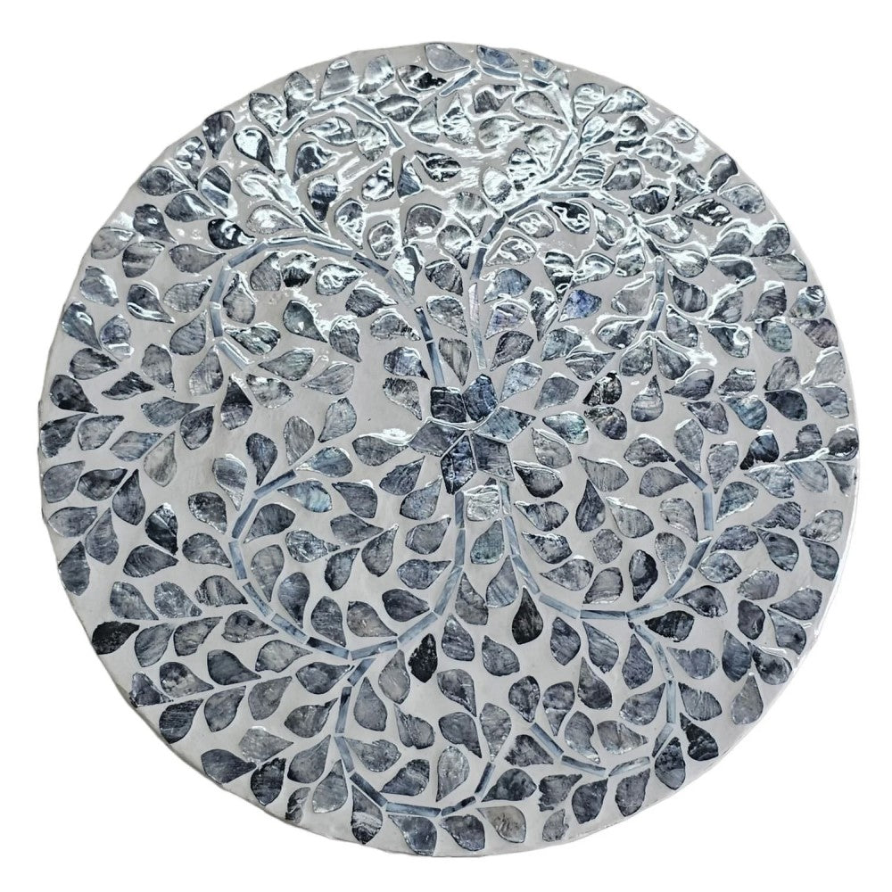 Claire Shell Inlay Cylindrical Stool Side Table Black & White