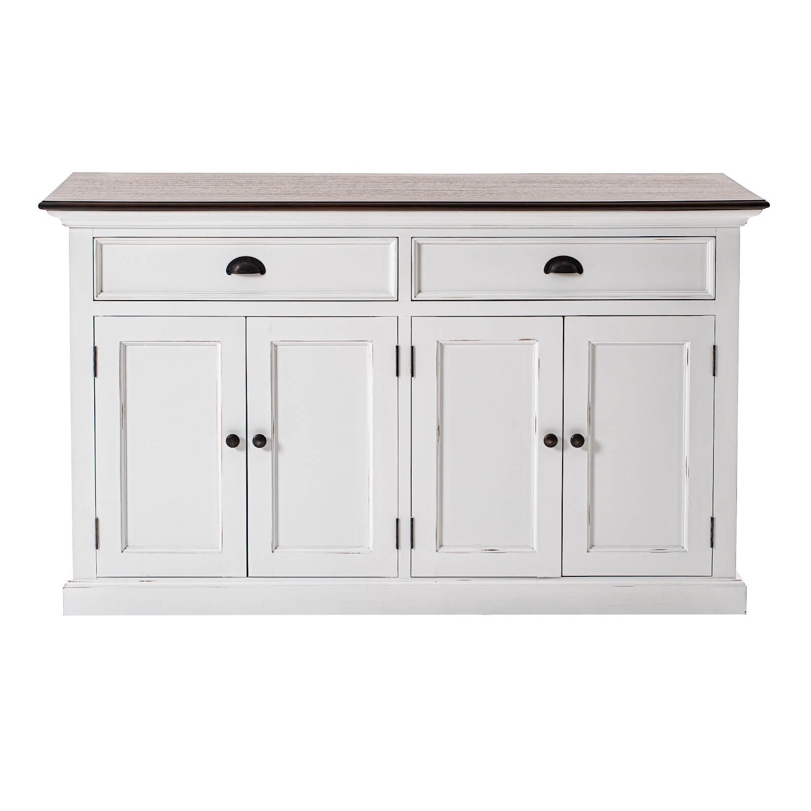 Classic Farmhouse 2 Drawers 4 Doors White W/ Brown Top