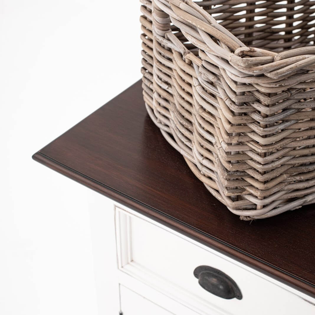 Classic Farmhouse Buffet 4 Drawers 2 Doors & 4 Baskets White W/ Brown Top