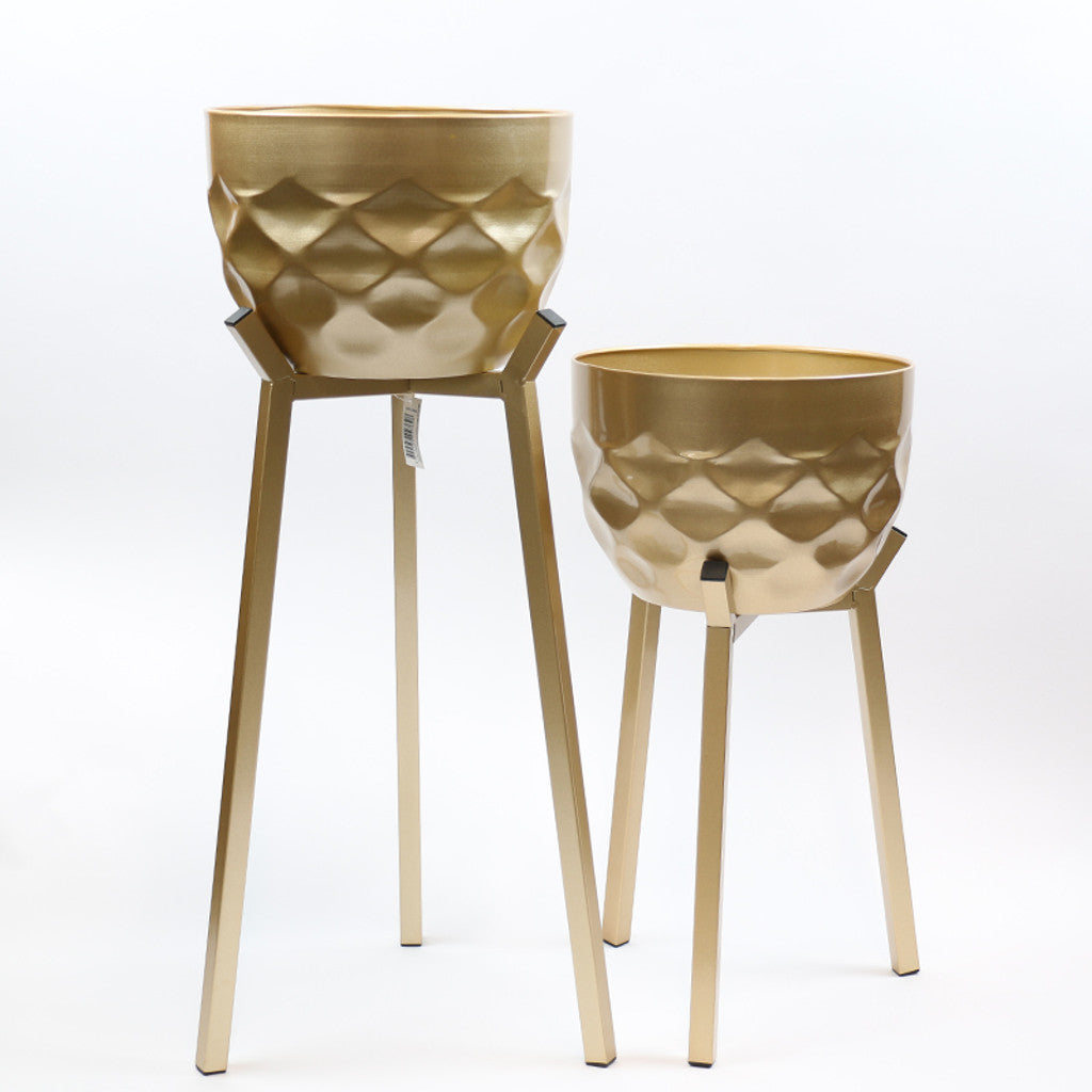 Classic Gold Patterned Plant Stand - Set of 2