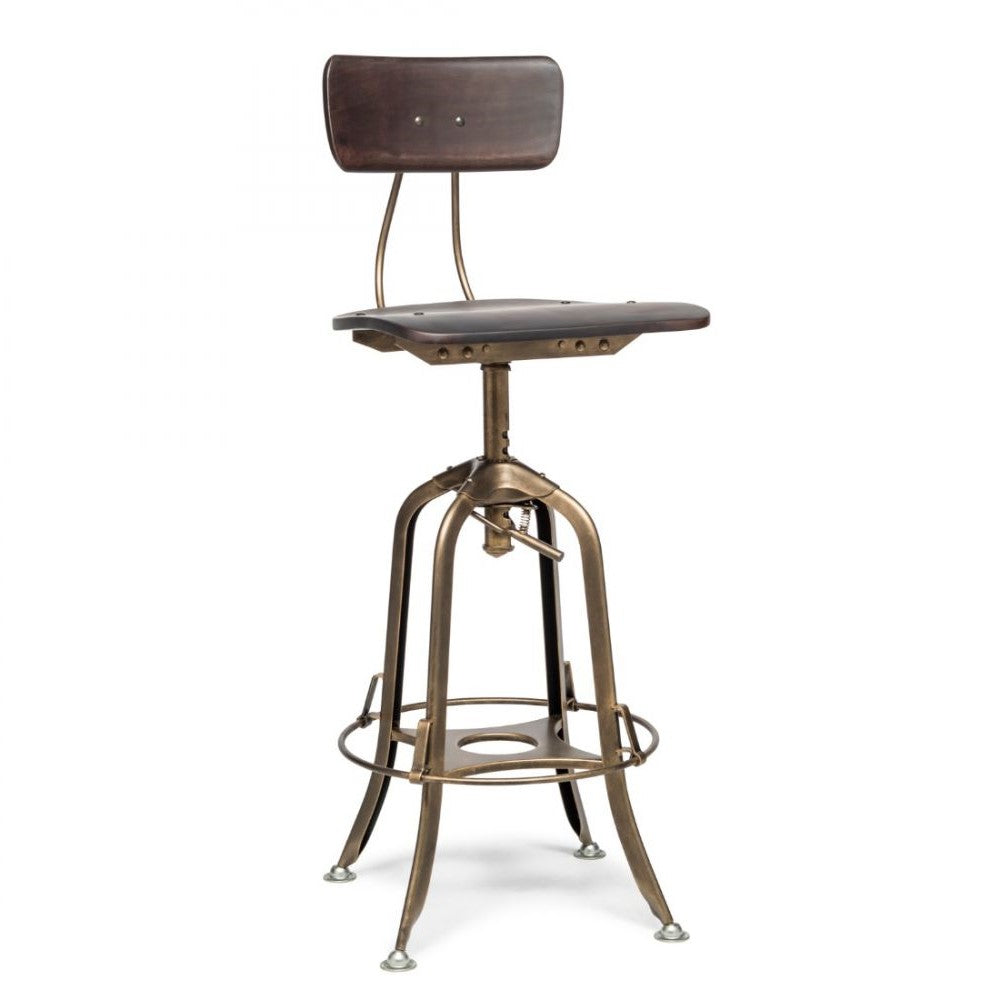 Classic Swivel Height Adjustable Barstool with Backrest - French Brass