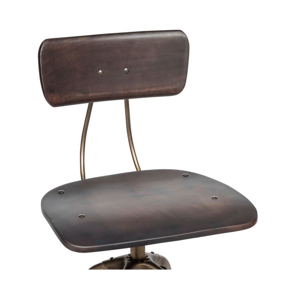 Classic Swivel Height Adjustable Barstool with Backrest - French Brass