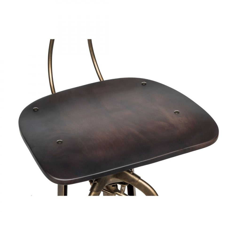 Classic Swivel Height Adjustable Barstool with Backrest - French Brass