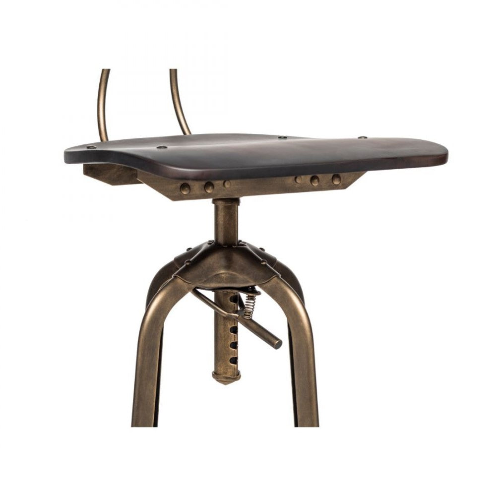 Classic Swivel Height Adjustable Barstool with Backrest - French Brass