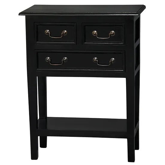 Classic Wooden 3 Drawer Sofa Table - Black