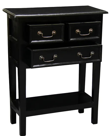 Classic Wooden 3 Drawer Sofa Table - Black