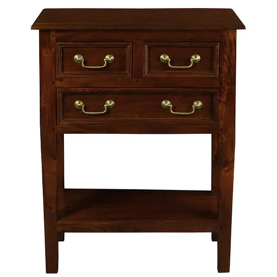 Classic Wooden 3 Drawer Sofa Table - Brown