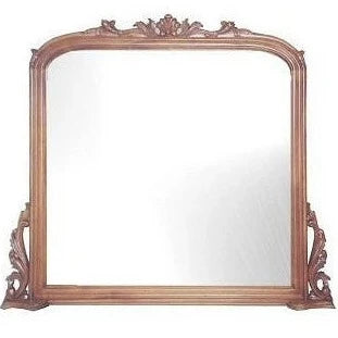 Classic Wooden Overmantel Curved Mirror - Light Mahogany