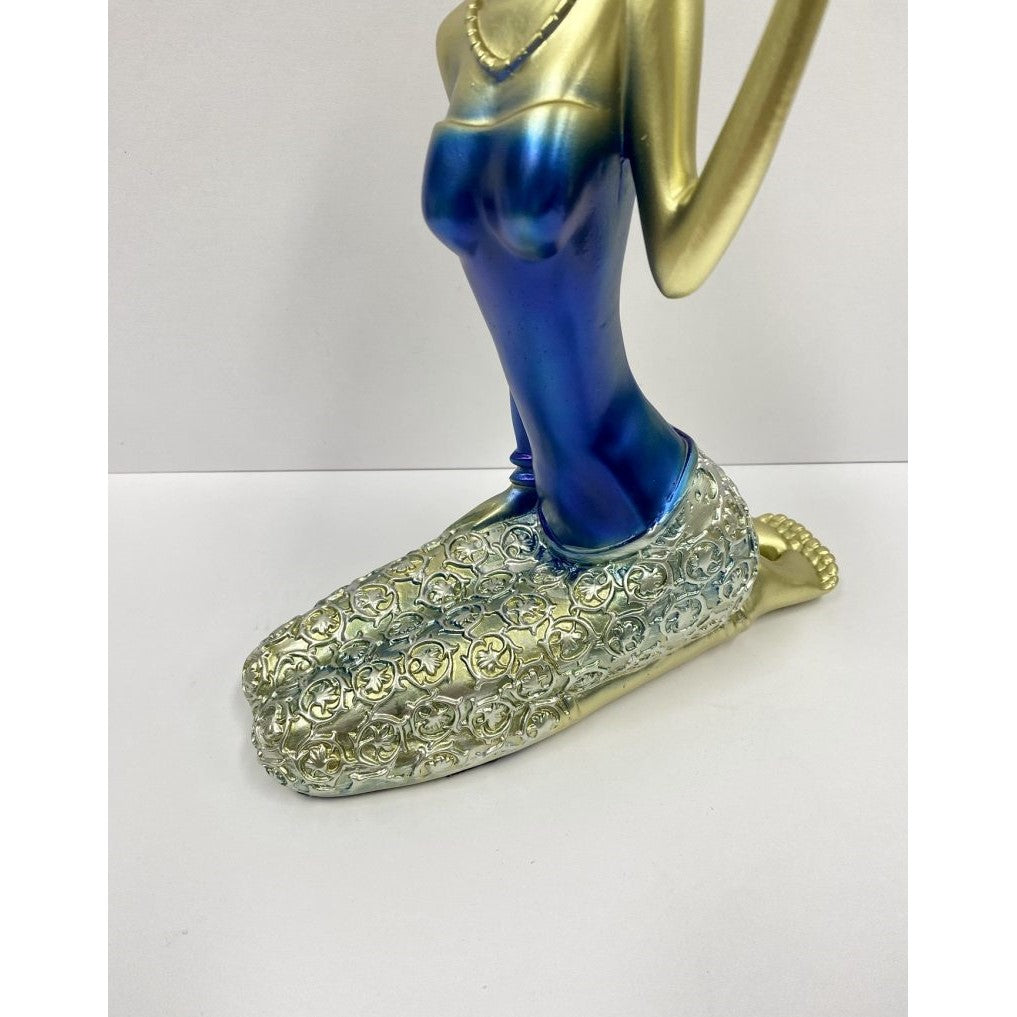 Classical Candelabra Lady Resin Sculpture - Blue