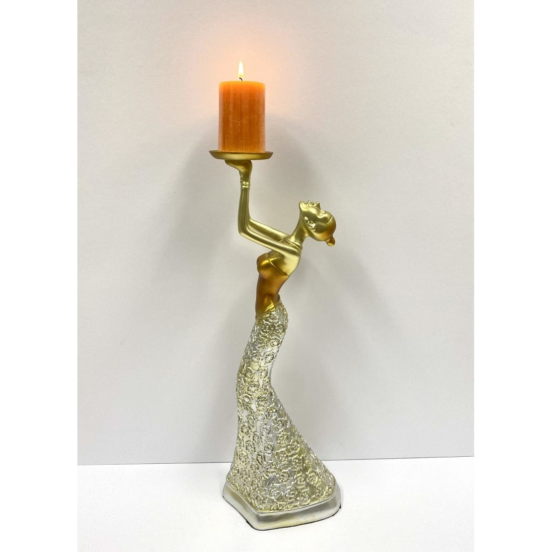 Classical Candelabra Lady Resin Sculpture - Gold
