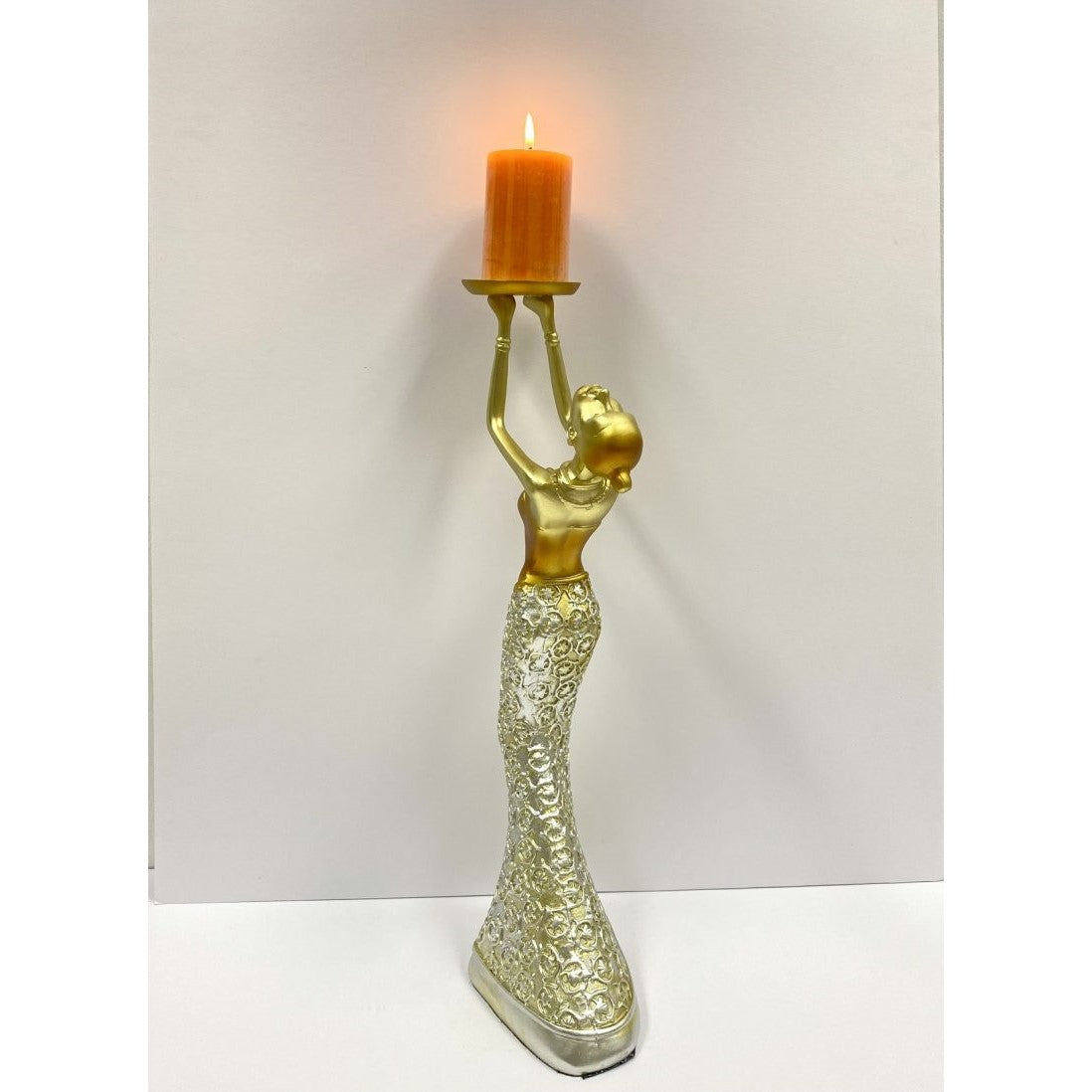 Classical Candelabra Lady Resin Sculpture - Gold