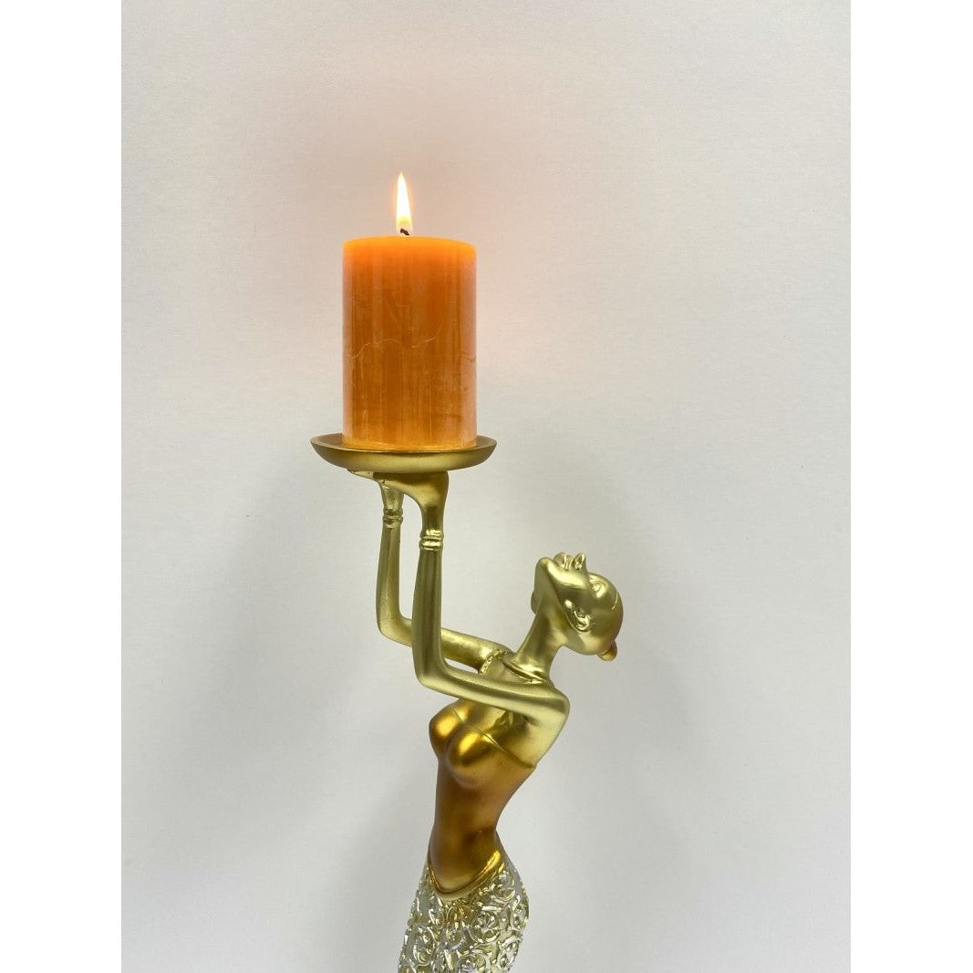 Classical Candelabra Lady Resin Sculpture - Gold