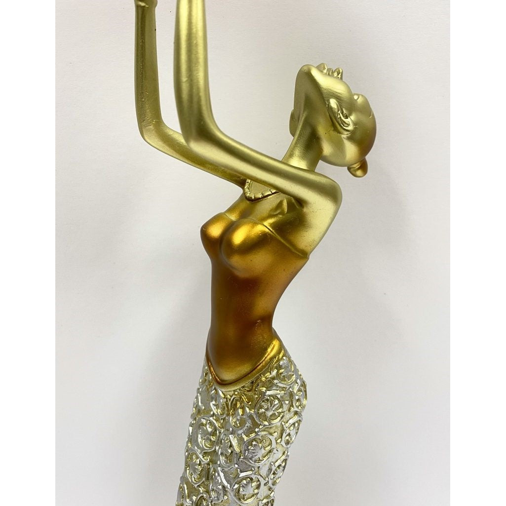 Classical Candelabra Lady Resin Sculpture - Gold