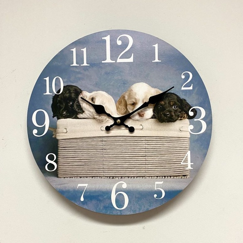 Classical MDF 4 Puppies Wall Clock 34cms