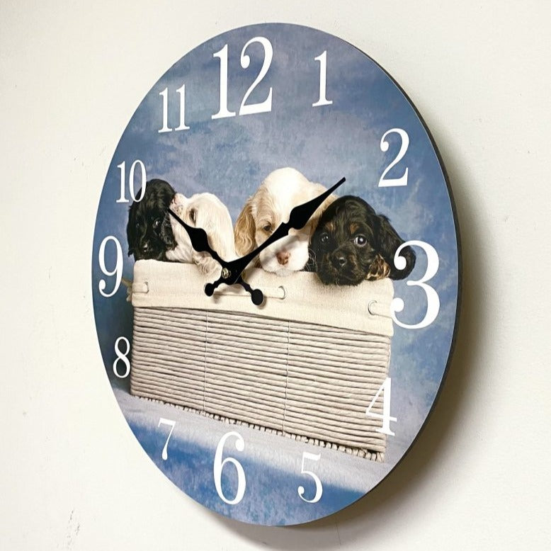 Classical MDF 4 Puppies Wall Clock 34cms