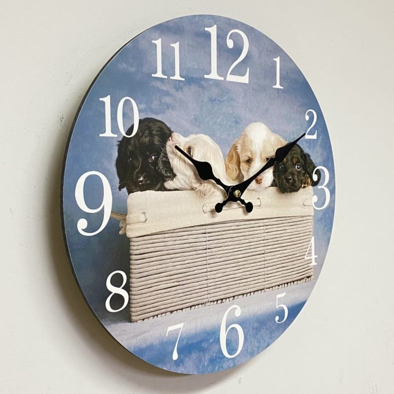 Classical MDF 4 Puppies Wall Clock 34cms