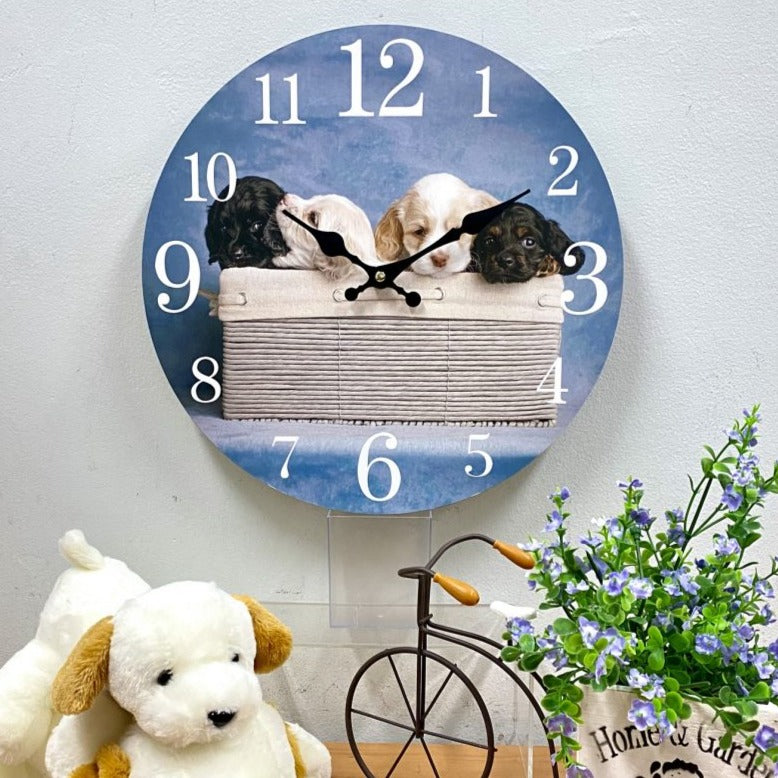 Classical MDF 4 Puppies Wall Clock 34cms