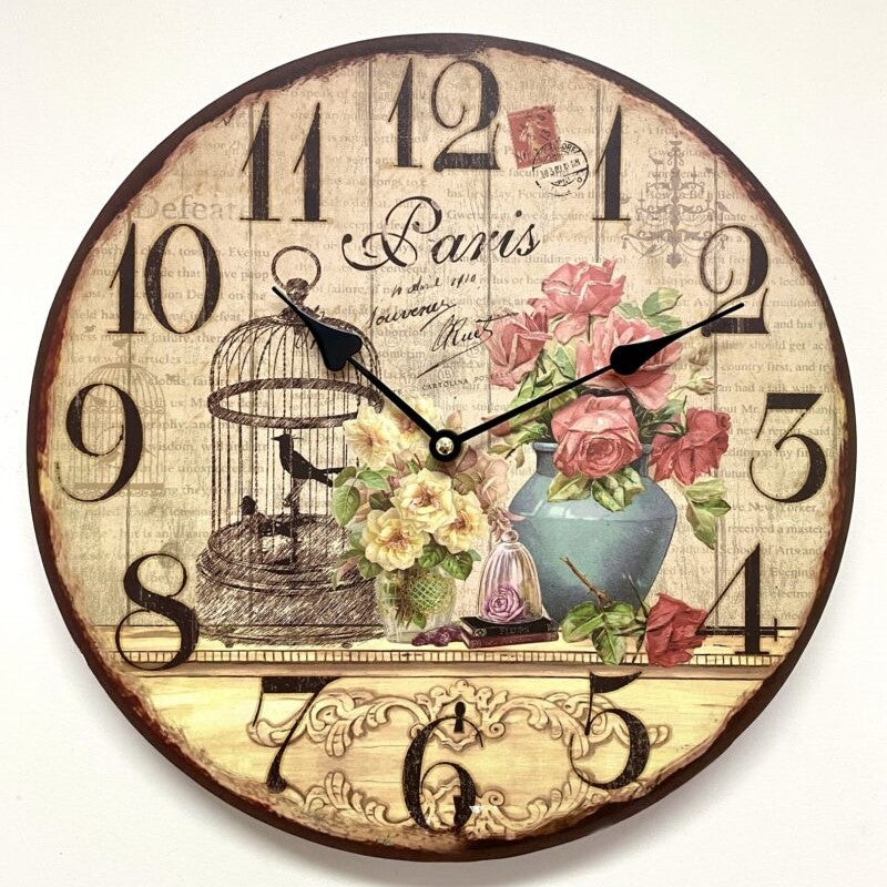 Classical MDF Flowers Wall Clock 34cms