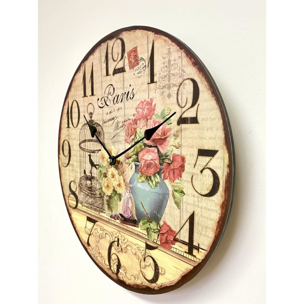 Classical MDF Flowers Wall Clock 34cms