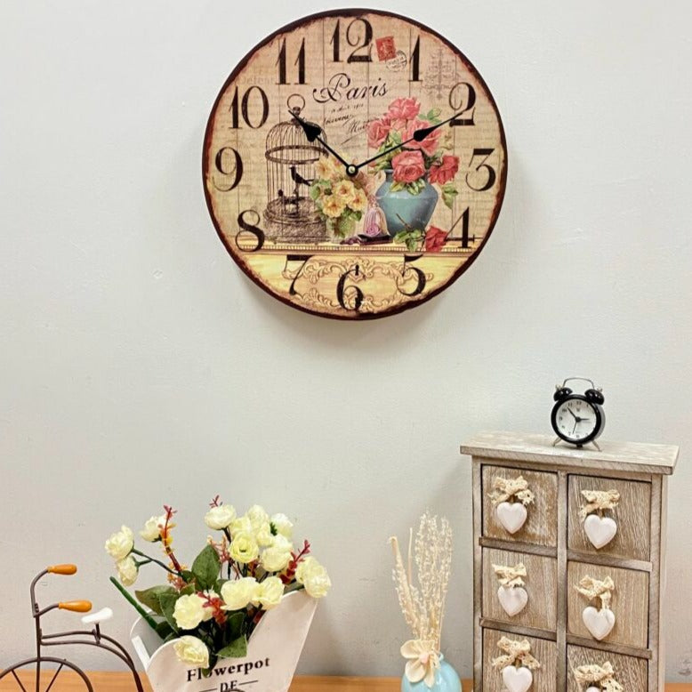 Classical MDF Flowers Wall Clock 34cms