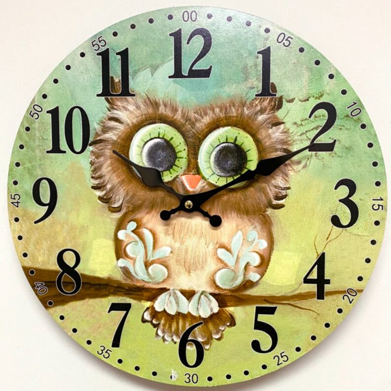 Classical MDF Owl Wall Clock 34cms