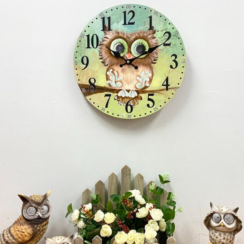 Classical MDF Owl Wall Clock 34cms