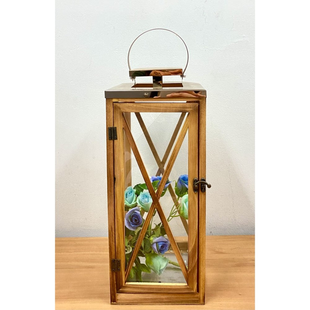 Classical Timber & Metal Candle Holder Lantern - Set of 2