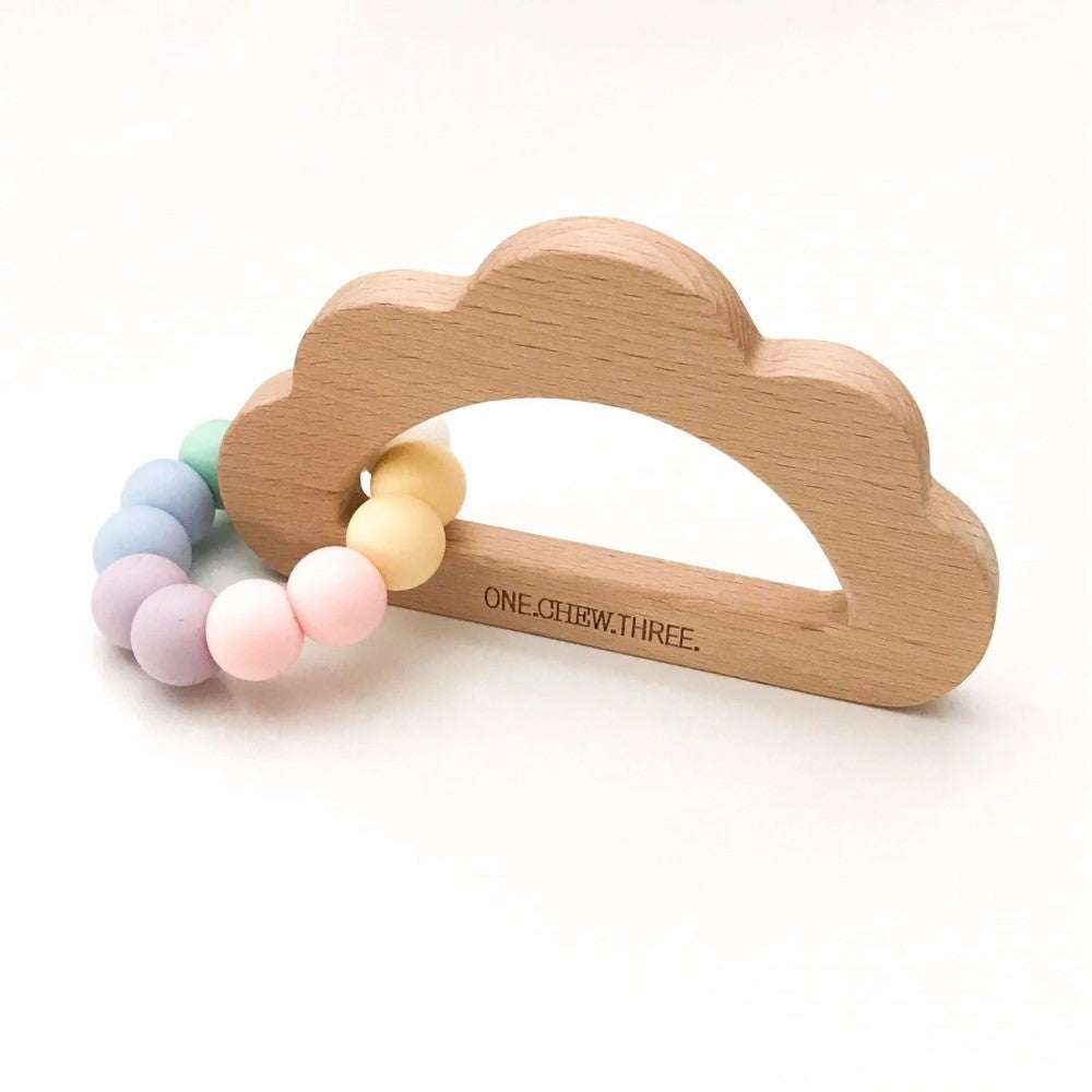 Personalised Cloud Silicone and Beech Wood Teether (Available in 5 Colours)