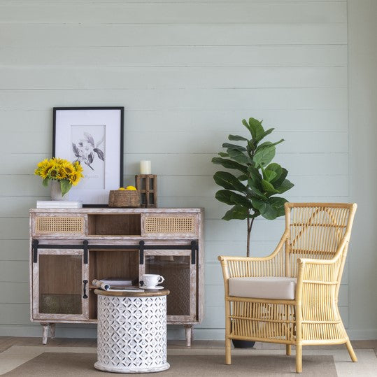 Coastal Living Room Rattan Armchair w/cushion