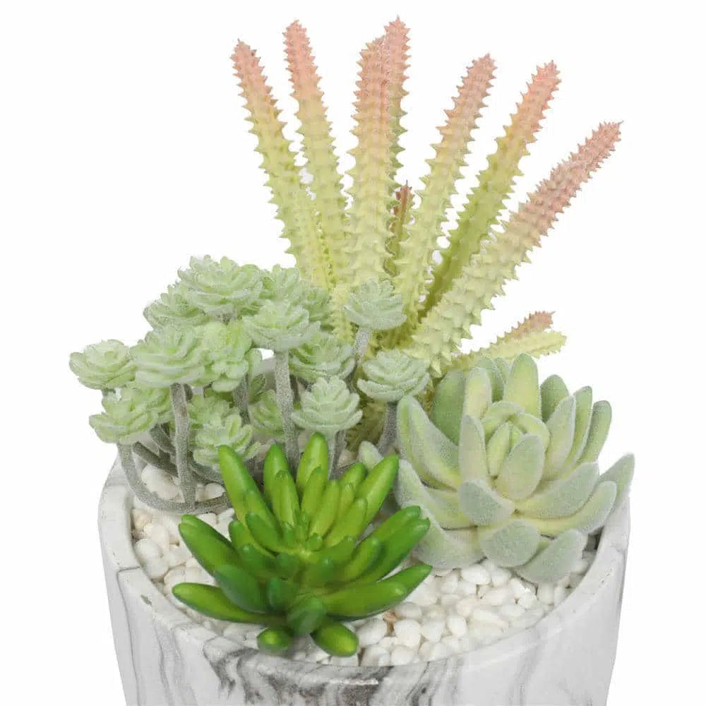 Colorful Artificial Succulent Bowl With Marble Pot 20.5cms