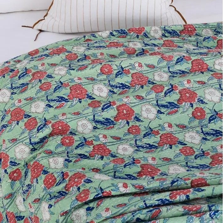 Colorful Poppies Hand Stitched Cotton Doona King Size